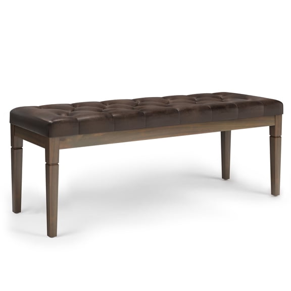 Waverly 48 inch Wide Traditional Rectangle Tufted Ottoman Bench in Distressed Brown Vegan Leather