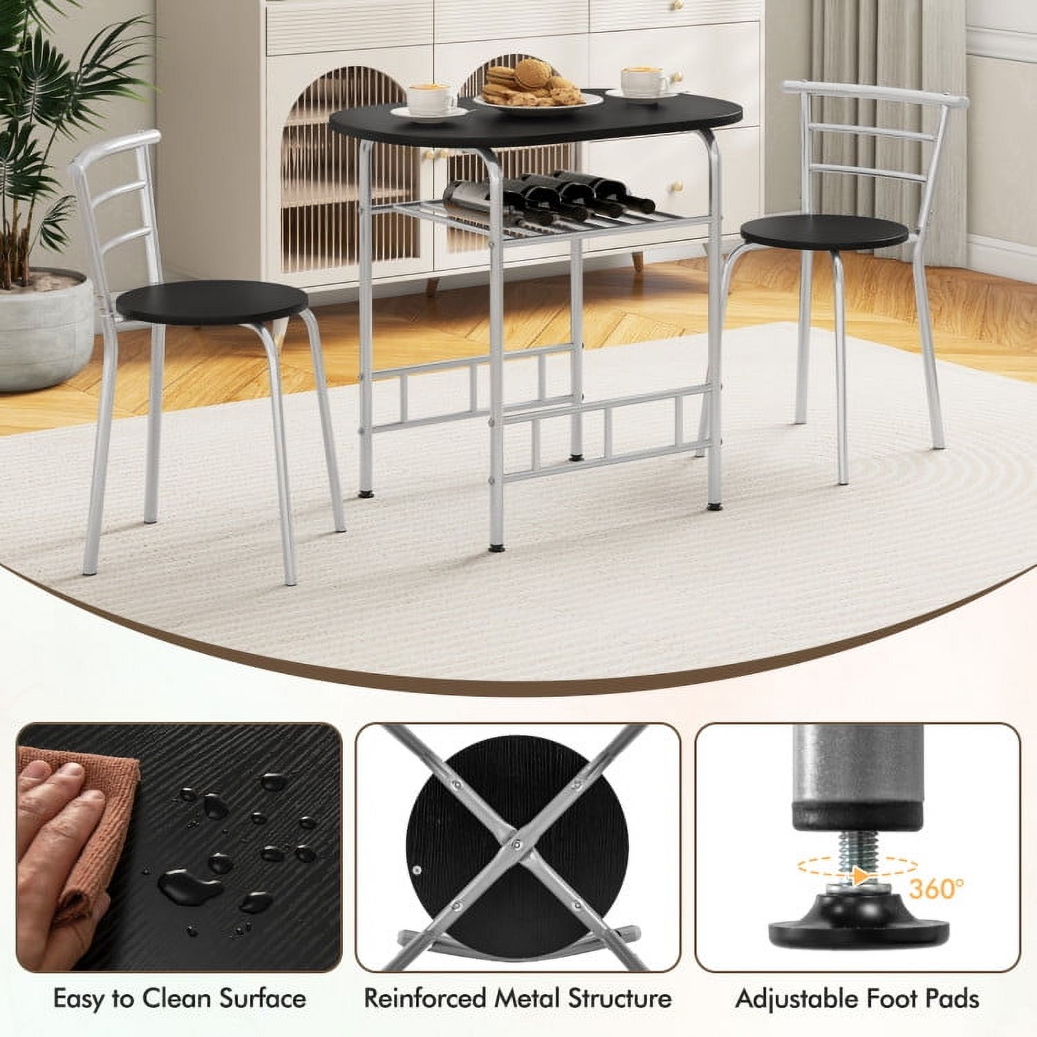 Demi Bonn Dining Set, Dining Table Set, 3 Pcs Home Kitchen Bistro Pub, for Home, Restaurant, Silver