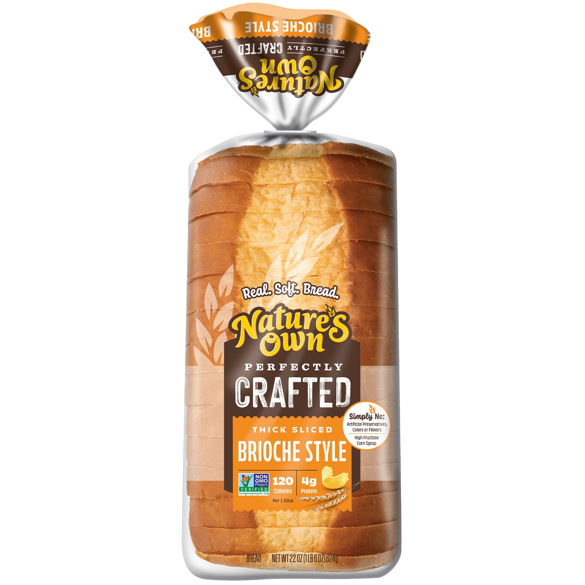 Nature's Own Perfectly Crafted Brioche Style Bread Loaf, Thick Sliced Non-GMO Brioche Bread, 22 oz Loaf