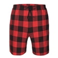 thumbnail image 4 of Kll Buffalo Plaid Red Black Men'S Casual Summer Beach Shorts Hawaiian Shorts With Pockets-Medium, 4 of 9