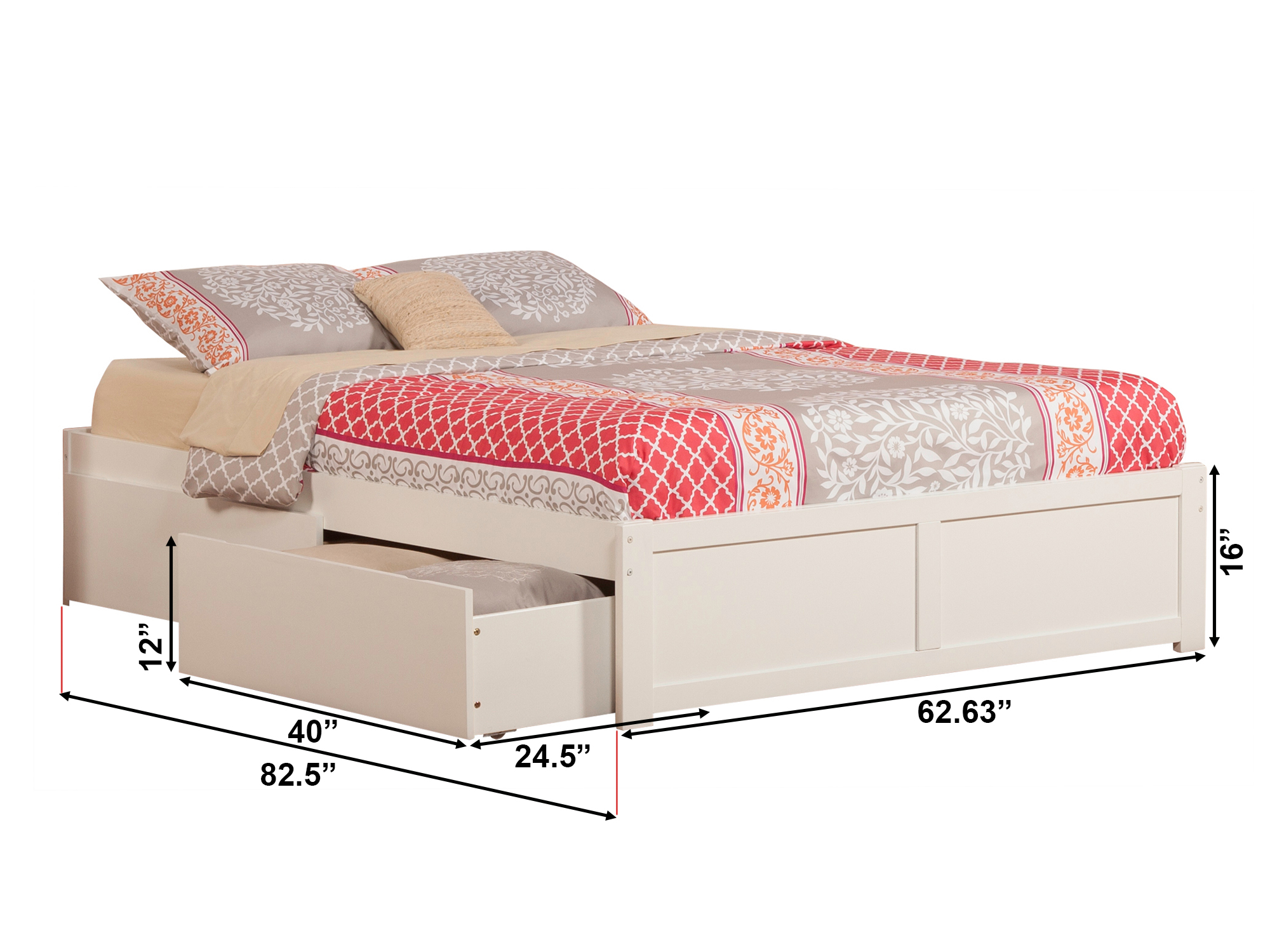AFI Concord Queen Solid Wood Platform Bed with Footboard & 2 Storage Drawers in White