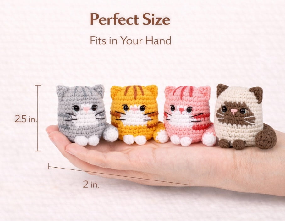 4 Pack Cat Crochet Kit for Beginners, Cat Amigurumi Starter Set with Step by Step Video Tutorials, TIKA