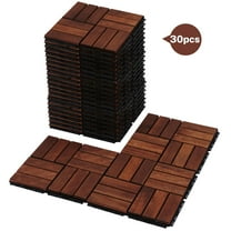 BTMWAY Solid Wood Patio Deck Tiles, Pack of 30, 12"x12" Square Interlocking Flooring Tiles, Acacia Wood Composite Decking Floor Tiles Indoor Outdoor, Floor Tile for Garden Poolside Backyard, Brown
