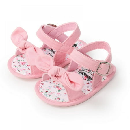 Image of Baby Girls Boys Sandals Summer Flowers Shoe Rubber Sole PU Leather Mesh Infant Toddler First Walkers Princess Dress Outdoor Shoes 0-18Months