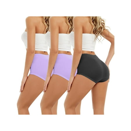

Capreze Full Coverage Lingerie Underwear Ladies Stretch High Waist Briefs Sleeping 3 Pack Panties 2 Purple + 1 Black 3XL