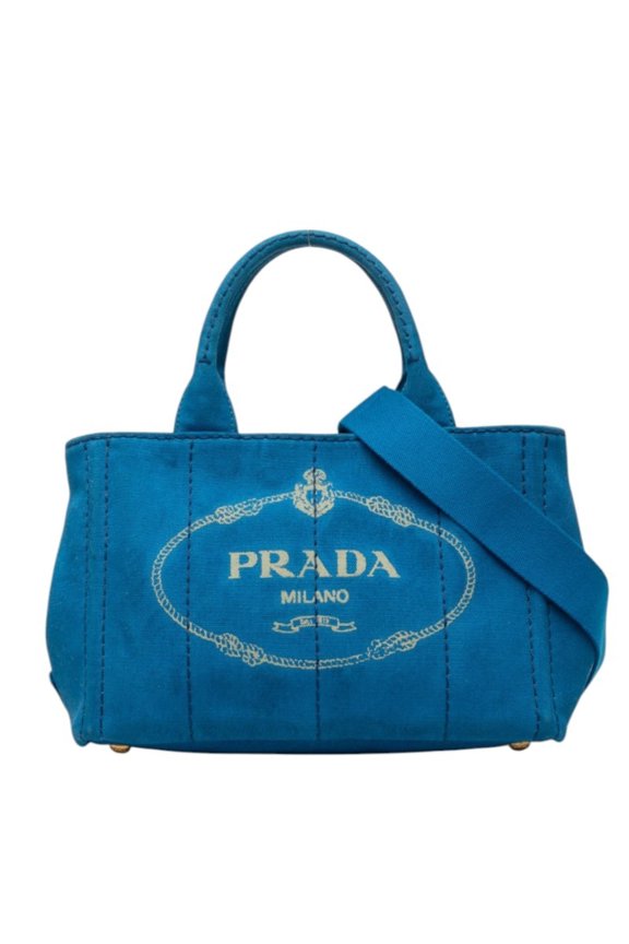 Pre-Owned Prada Triangle Logo Plate Canapa Handbag Shoulder Bag 2WAY B2439G Blue Canvas Women's...