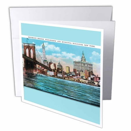 New York City Christmas Card - 3dRose Brooklyn Bridge Woodworth and Municipal Buildings New York City, Greeting Cards, 6 x 6 inches, set of 12