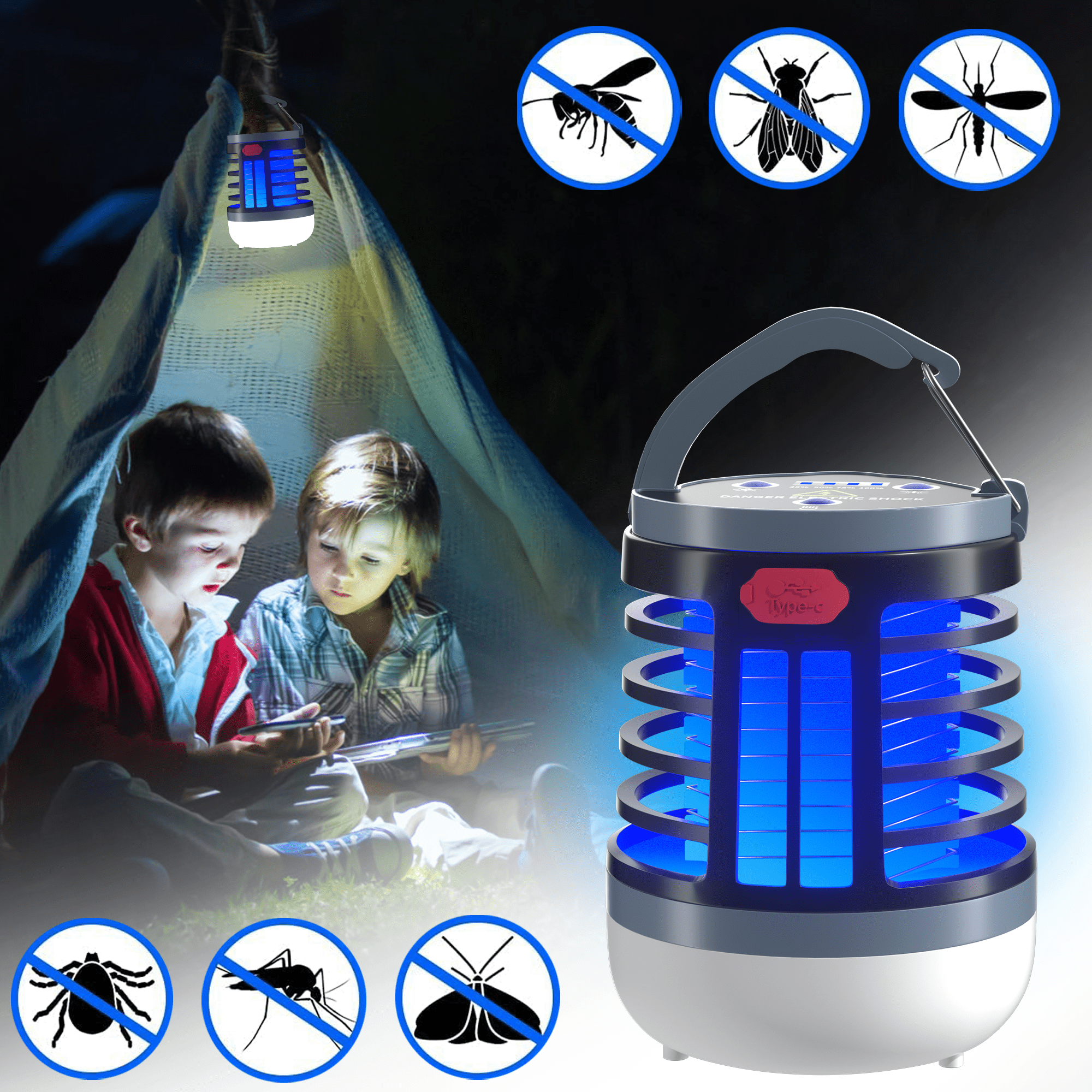 Camping Bug Zapper Outdoor, 4000V Mosquito Zapper Rechargeable Melliful