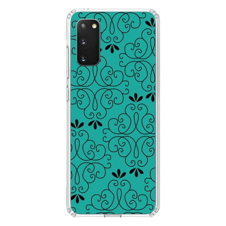 DistinctInk Clear Shockproof Hybrid Case for Galaxy S20 ULTRA / 5G (6.9 Screen) - TPU Bumper Acrylic Back Tempered Glass Screen Protector - Coral Blue Black Floral Pattern