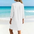 thumbnail image 4 of FDGIU Women's Collared Half Button 3/4 Sleeve Shirt Midi Dress, Casual Summer Loose Tunic Mid Dress with Pockets, 4 of 6