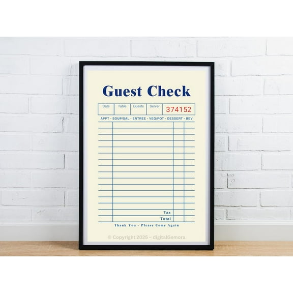 Blank Guest Check Art Print Trendy Wall Art Guest Check, Guest Check Wall Art Blank , Matte Canvas Stretched, Posters for Room Bedroom Living Room Bathroom Wall Decor, Posters & Art Prints, Gift.