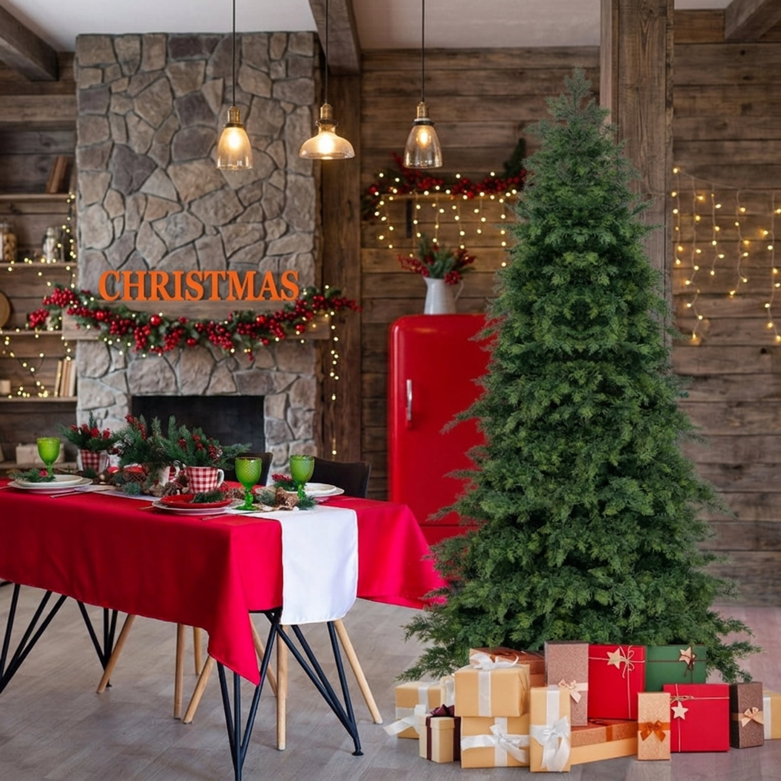 RUIE 6 ft Green Artificial Christmas Tree, Unlit Hinged Xmas Tree with 721 Branch Tips and Foldable Metal Base for Home Office