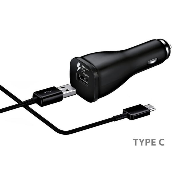 Original Quick Fast USB Car Charger + Type C Cable For CAT S61 Phones - up  to 50% Faster Charging - Black 