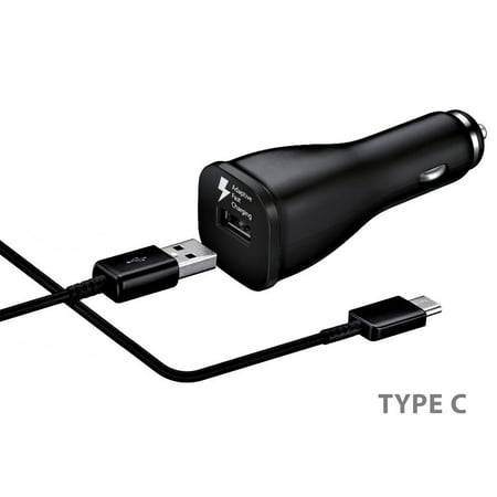 Original Quick Fast USB Car Charger + Type C Cable For Samsung Galaxy S9 Phones - up to 50% Faster Charging - Black