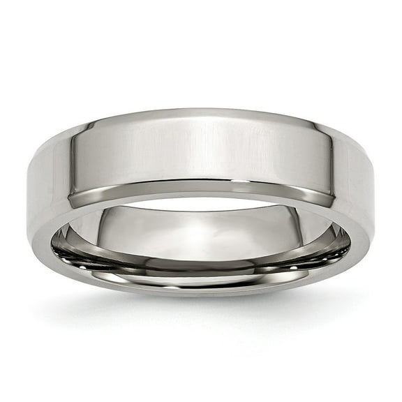 Stainless Steel Beveled Edge 6mm Polished Band Ring Size 10