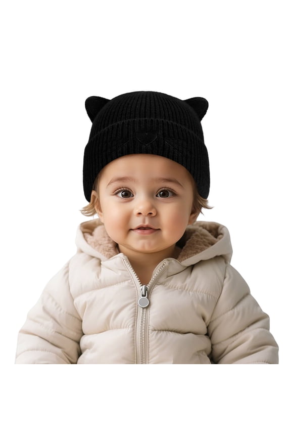 Cute Embroidered Cat Knit Hats Beanie For Baby Infant Toddler Winter Warm With Ears Yarn Cap For Cold Weather Cozy Hat