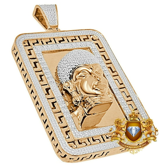 Real Diamond Gautama Buddha Frame Pendant 10K Gold Over Meditation Charm 2.50''