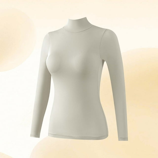 Ropa interior térmica de moda para mujer, blusa de poliéster de manga larga con cuello alto, cómoda y lisa.