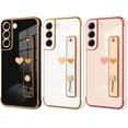 thumbnail image 5 of Designed for Samsung Galaxy S22 Case with Strap Luxury Love Heart Plating Gold Bumper Phone Cover Wristband Kickstand Full Body Protective Slim Case for Women - Black, 5 of 10
