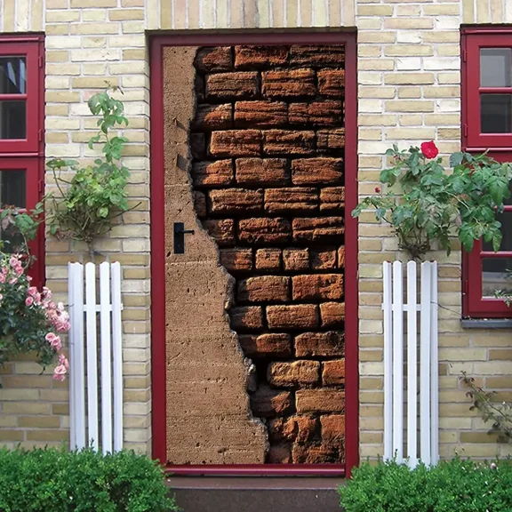 Retro Old Red Brick Wall Door Sticker Modern Art Decals Self Adhesive Wallpaper Vintage Style Poste