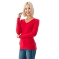thumbnail image 5 of Simply Fashion Basic V Neck Long Sleeve T-Shirts - Stretch Cotton SpandexRUBY,XLARGE, 5 of 5