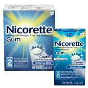 [160 + FREE 20 ct] Nicorette 2mg Nicotine Gum, Stop Smoking Aids, White Ice Mint