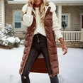 thumbnail image 2 of adviicd Womens Puffer Vest Winter Hooded Sleeveless Zip Up Long Puffy Fur Trim Jacket Warm Thick Quilted Coats with Pockets (Brown, 5XL), 2 of 9