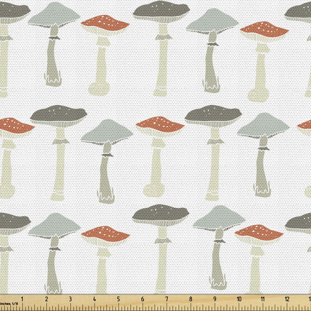 Mushroom Upholstery Fabric by the Yard Pattern Pale Colored Boletus ...