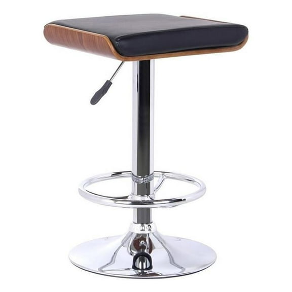 Maklaine Modern Adjustable Faux Leather Bar Stool in Black Finish