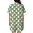 thumbnail image 3 of Naloa Daisy Plaid Green Women's Short-Sleeved Pajama Set, Loungewear, Summer pajamas, Breathable Cozy - Large, 3 of 9