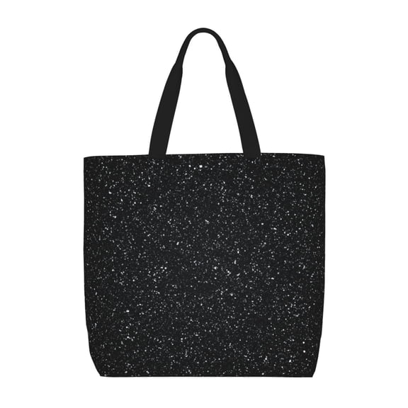 Rateoe Black Glitter Print Lightweight Tote Bag for Women, Water-Resistant Shoulder Bag with Zipper, Spacious Casual Handbag for Work, School, Shopping