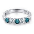 thumbnail image 3 of Gem Stone King 925 Sterling Silver Blue Diamond and White Topaz Wedding-Bands Ring for Women | 0.88 Cttw | Round 3.5MM | Gemstone April Birthstone | Size 7, 3 of 6