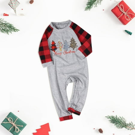 

NEGJ Matching Family Pajamas Sets Christmas Sleepwear Letter And Plaid Printed Long Sleeve Tee And Bottom Loungewear (Baby)