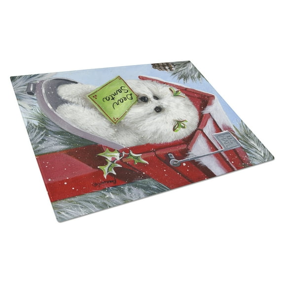 Bichon Frise Santas List Christmas Glass Cutting Board Large PPP3025LCB