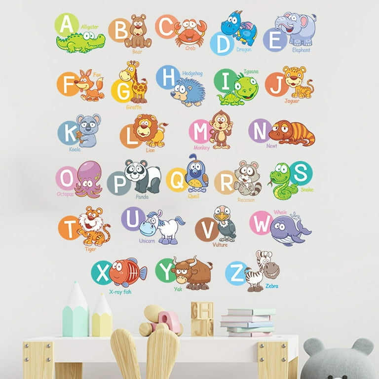 YUEHAO Home Decor 4 Sheets Animal Alphabet Numbers Weather Color Wall  Decals Colorful Abc Alphabet Learning Educational Wall Sticker Removable  Peel