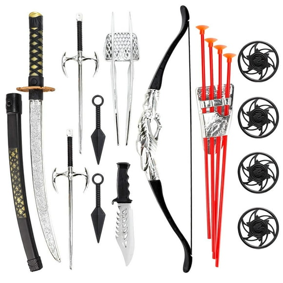 Liberty Imports Ninja Warrior Bow and Arrow Archery Set for Kids with Katana Sword and Toy Weapons