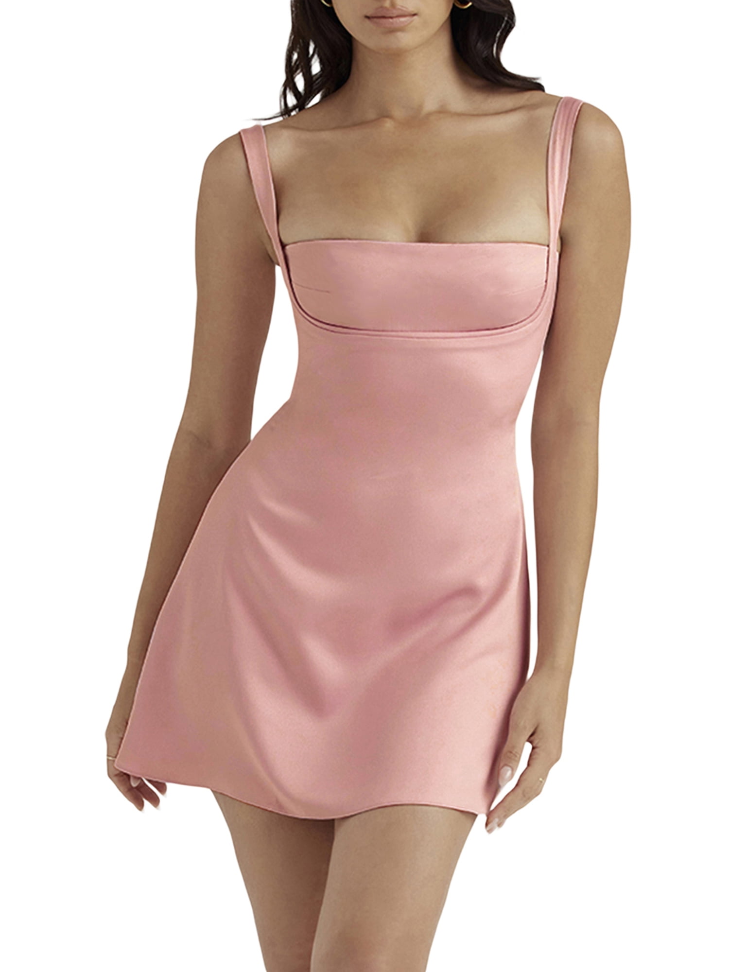 Tianzhihe Short Prom Dress – Satin, Double Spaghetti Strap, Square Neck, With Pockets, Blue - View #3