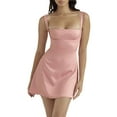 thumbnail image 2 of Women Sexy Lace Satin Mini Dress Spaghetti Strap Square Neck A line Bodycon Backless Party Club Cami Dress, 2 of 10