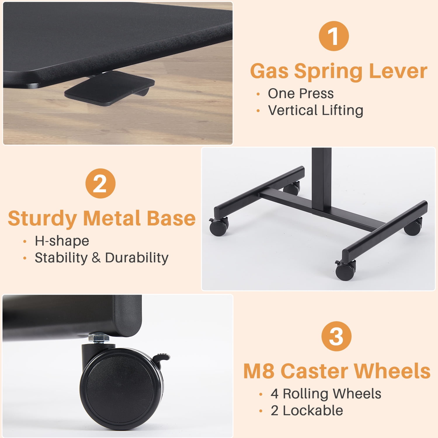 Mobile Small Standing Desk, Sit-Stand Portable Laptop Table with Lockable Wheels, Height Adjustable for Home Office, Black