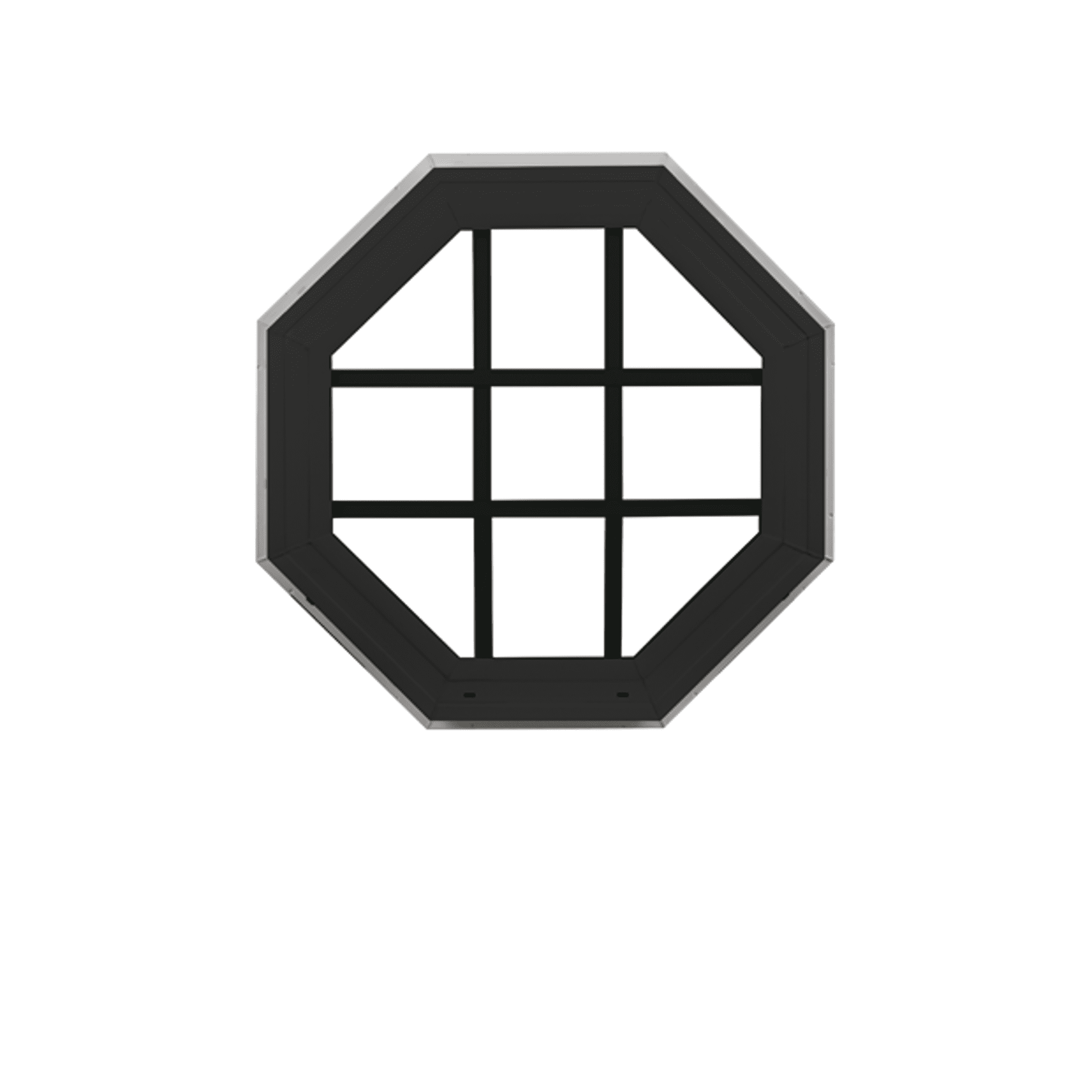 Double Pane Octagon Window with Grids 18" Black Vinyl DP50 Argon Gas Non-Opening Window Low-E Glass