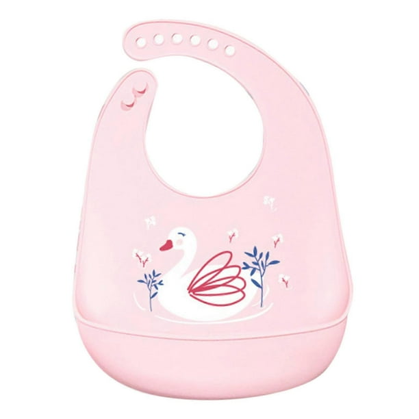 Silicone Baby Bib Waterproof Easily Clean Silicone Feeding Bib for Babies Girl and Boy Pink Swan