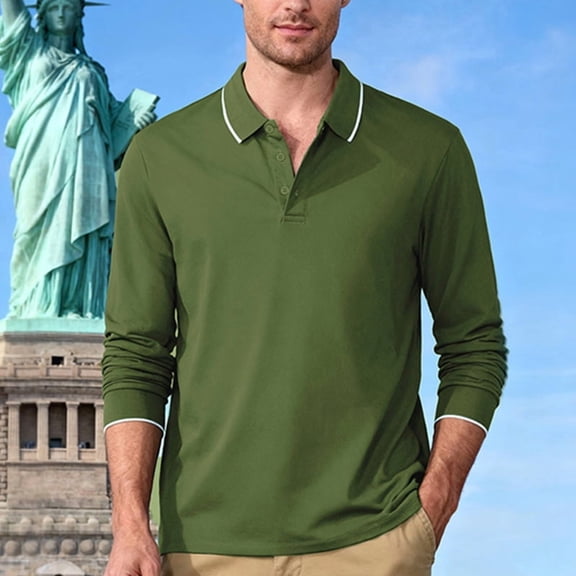 Nokdvo Men's Long Sleeve Polo Shirts Collared Button Front Polo Sweater Lapel Solid Color Sweaters Classic Basic Work Loose Fit Work Outfits,Deep Green 2XL