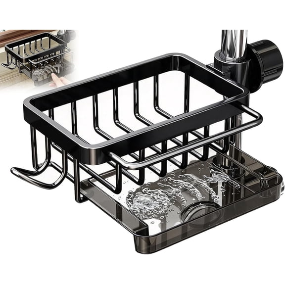 Faucet Sink Organizer Rack, Kitchen Sink Caddy Organizer, Over Faucet Sponge Holder with Drainage, Faucet Storage Rack for Sponges, Brushes, Scrubbers and Dishcloths, Kitchen Bathroom