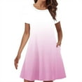 thumbnail image 1 of Tumotour Robe d'Été pour Femmes Simple Unie Ample Fluide à Manches Courtes Robe T-Shirt Col Rond Décontractée Mini Robe Soleil avec Poches, 1 of 5
