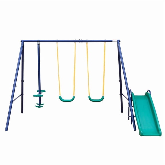 4 in 1 Metal Swing Sets for Backyards, A-Frame Heavy Duty Playground Swing Sets Outdoor