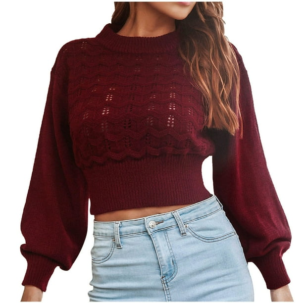 Gibobby Suéter de invierno para mujer, Suéter Ligero de Cuello Redondo Suéter para Mujer, para otoño e invierno(Rojo,CH)