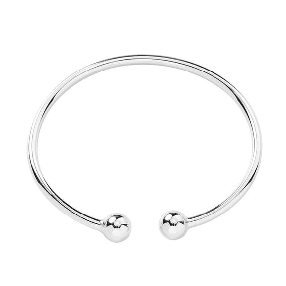 925 Sterling Silver Bracelet Minimalist Double Ball Bracelet Women's Jewelry,Cuff Bangle, Polished Open Cuff Bangle, Sleek Garlic Shaped Design Women’s Polished Metal Open Cuff Bangle,Silver,