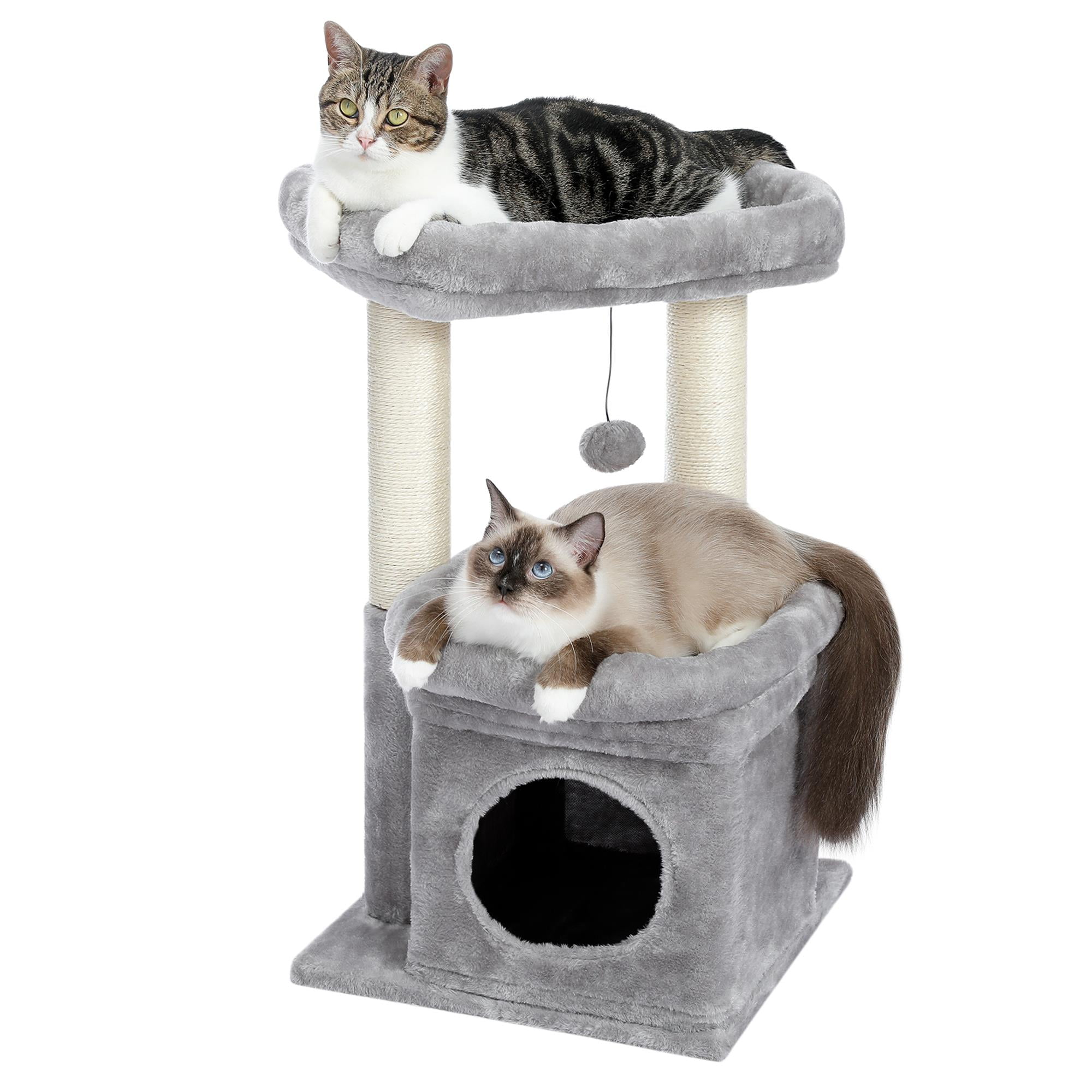 Pefilos 27" Cat Tree Tower for Indoor Cats with Private Cozy Cat Condo, Natural Sisal Scratching Posts and Plush Pom-pom for Small Cats, Gray Pefilos 27" Cat Tree Tower for Indoor Cats with Private Cozy Cat Condo, Natural Sisal Scratching Posts and Plush Pom-pom for Small Cats, Gray