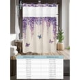 thumbnail image 6 of No Hook Shower Curtain with Snap in Liner,Retro Spring Purple Vineflowers Waterproof Bath Curtain Double Layers with See Through Top Window,Butterflies on Linen Hotel Shower Curtains 36x72in, 6 of 9