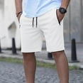 thumbnail image 4 of Besolor Men Running Shorts Casual Loose Drawstring Elastic Waist Wide Leg Summer Workout Short Pants with Zipper Pockets(X-Large,White), 4 of 5
